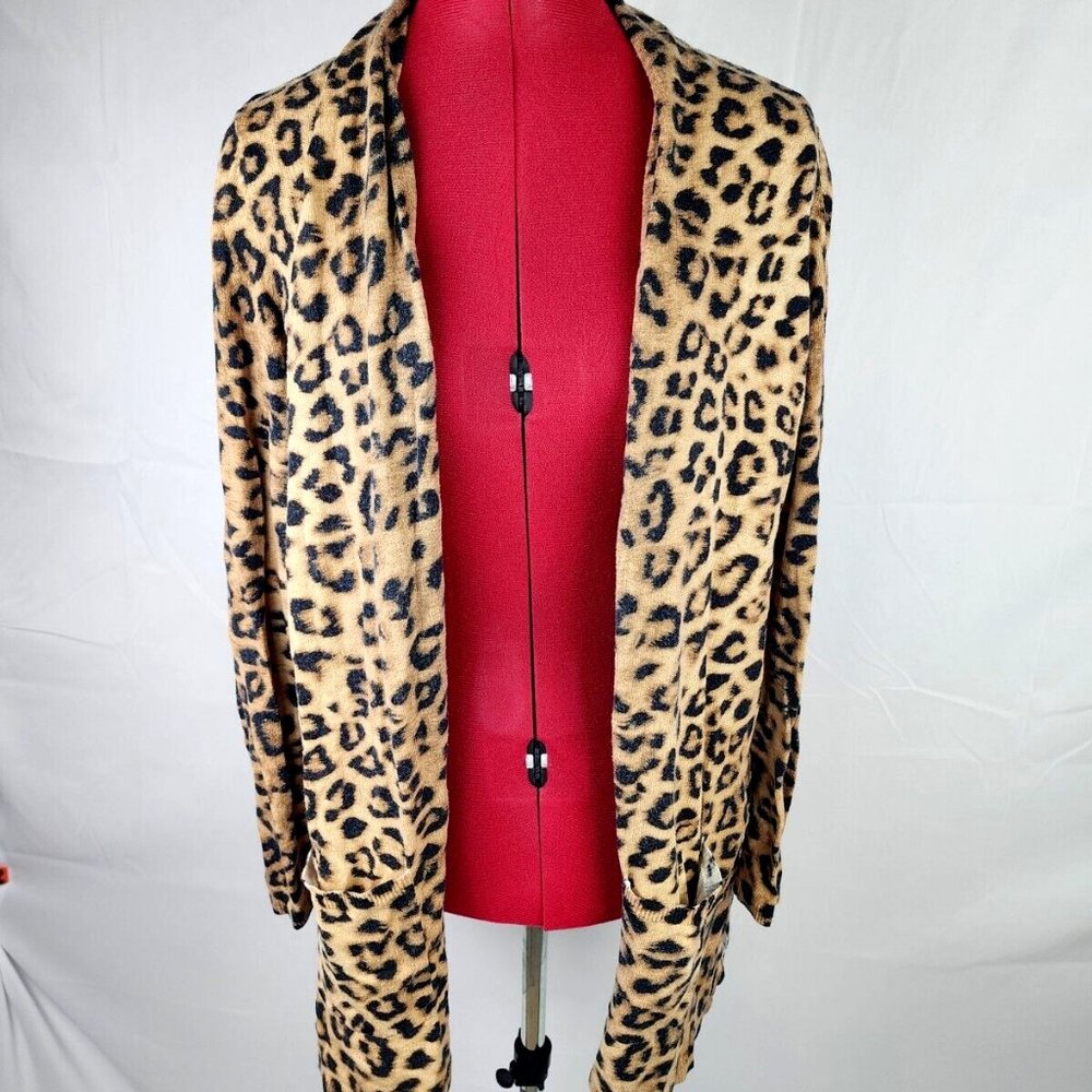 Chico's Leopard Cheetah Print Long Sleeve Open Front Cardigan - size 1 (M) - Picture 1 of 9